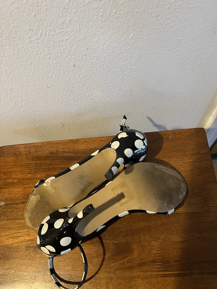 Betsey Johnson Polka Dot Heels Black White Bow Pinup Rockabilly  8.5 - Image 4 of 4
