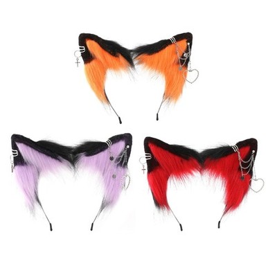 Kitten Ear Headband with Ear Jewelry Halloween Cosplay Props Beast Ears Fursuit