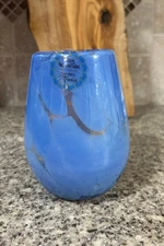 Mexican~Recycled Glass~5" Juice Glass~Blue Splatter~NWoT