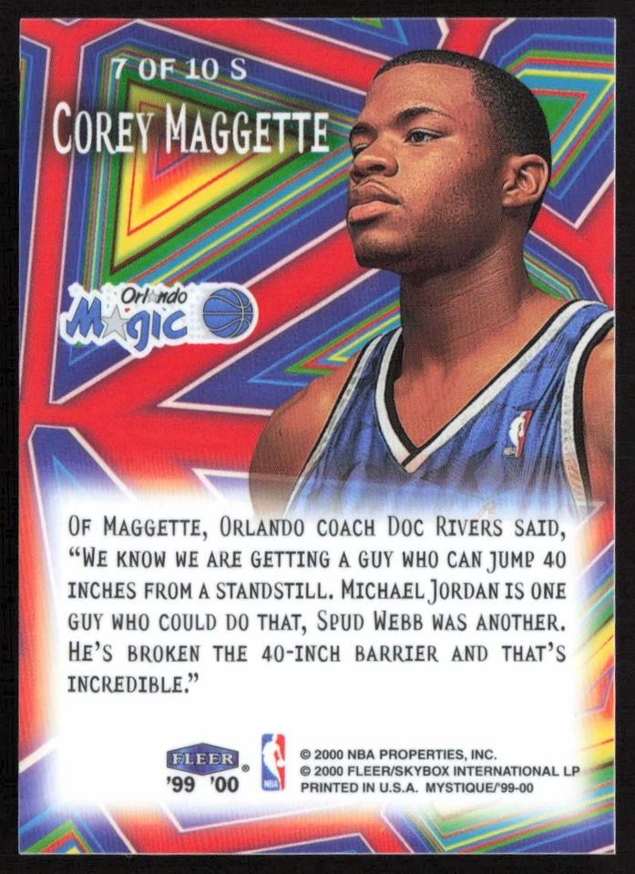 1999-00 Fleer Mystique Slamboree #/999 Corey Maggette #7 S Orlando Magic - Image 2 of 2