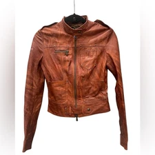M&R MODA IN PELLE FIRENZE Leather Jacket SZ 42 Brown Made Italy