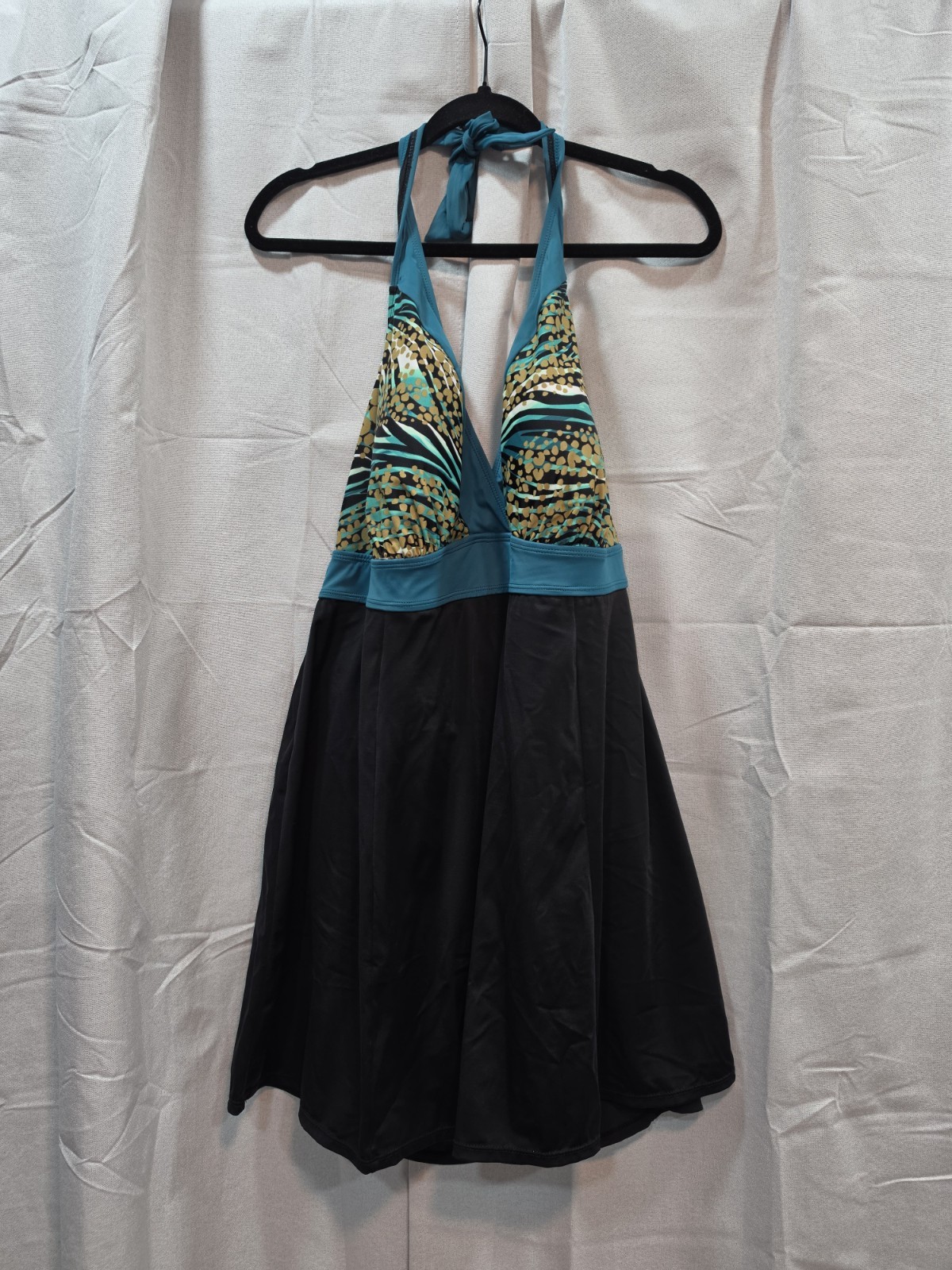 Tropical Escape Womens Banded Swim Dress Bathing Suit Black Green Size 22 W