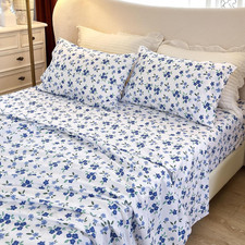 Floral Queen Sheet Set, 4-Piece Printed Bed Sheets, 16" Deep Pocket, Ultra Soft