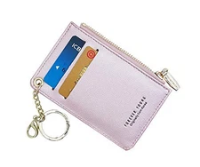 Small Wallets for Women Slim Leather Card Case Holder Wallet Coin Pearized Pink