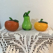 Vtg Murano Style Art Glass Hand-Blown Fruit Set Of 3