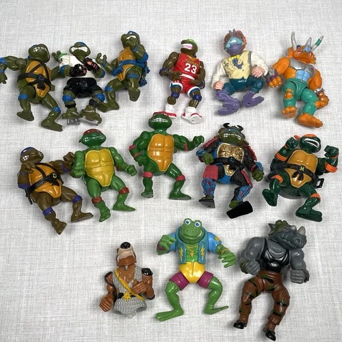 Teenage Mutant Ninja Turtles Vintage Lot Of 14 Figures Rafael Donatello And More