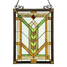 24.6" Antique Style Mission Stained Glass Window Hanging Panel Suncatcher