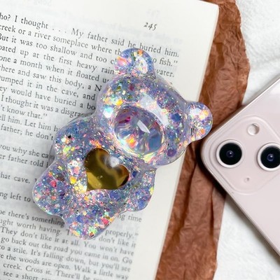 1 Pc Purple Mobile Phone Finger Holder 3D Cute Bear Shaped Foldable Epoxy Sequin