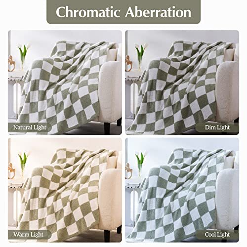  Checkered Throw Blanket Microfiber Soft Cozy Fluffy Warm 50*70 Inch Sage Green - Bild 3 von 6