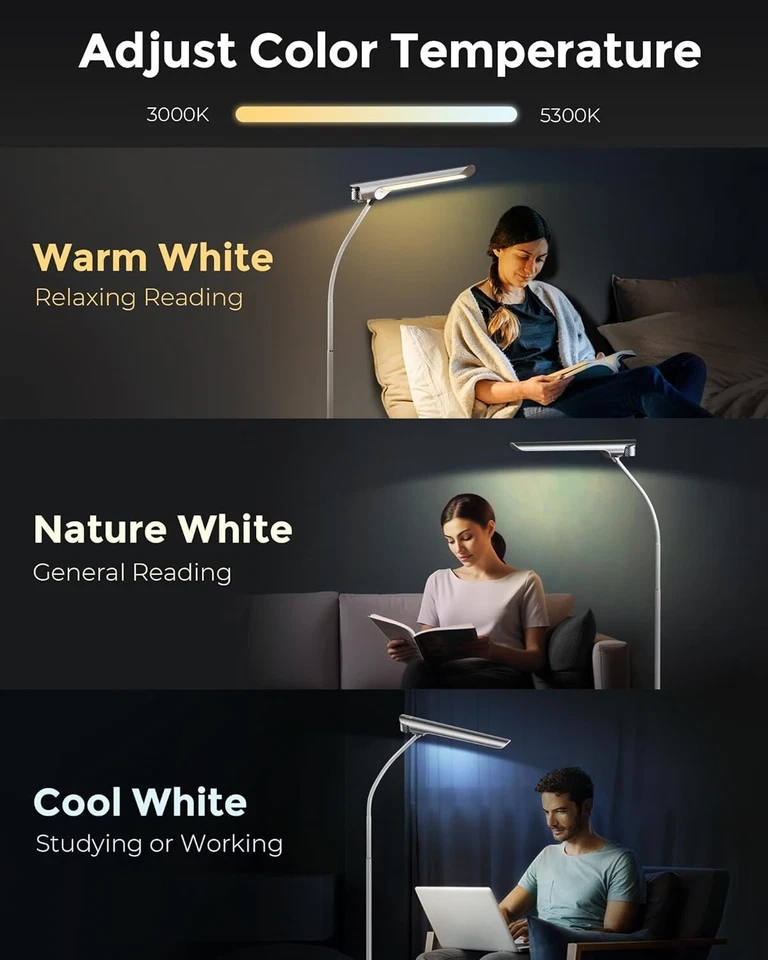 2025 Напольная лампа напольный свет супер яркий, 3 регулируемые цвета и сенсорное управление - Изображение 3 из 4