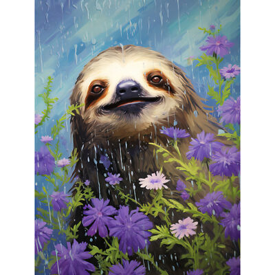 Sorgloses Faultier in einem Lavendelfeld Gänseblümchen Kinder Leinwand Poster Druck Wandbild