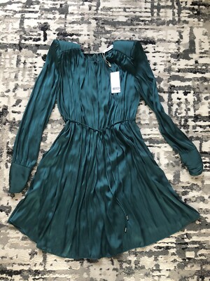 MANGO Satin Dress Long Sleeve In Emerald Green Size XS/S Brand New With  Tags | eBay UK