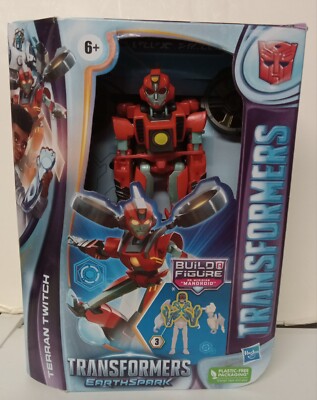 Transformers EarthSpark Terran Twitch Deluxe Action Figure w/ Mandroid BAF. 