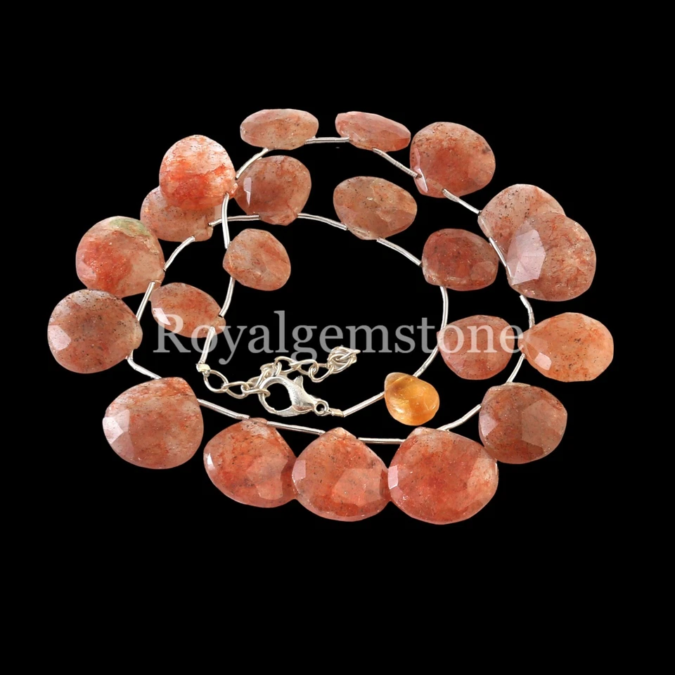 Cuentas de piedras preciosas briolette corazón facetado piedra solar naranja natural de alta calidad Foto 3 de 4