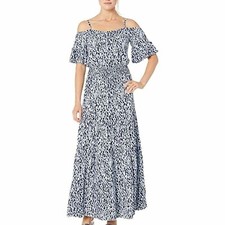 NWT New MICHAEL Michael Kors Cold Off Shoulder Ikat Tiered Maxi Dress Sz XS $155