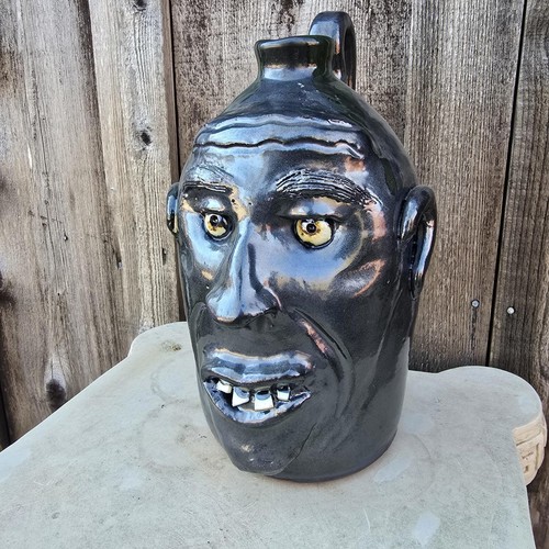 Dark Metallic Pewter Gray Face Jug by Billy Joe Craven | 11.5" x 6.5" - Picture 2 of 9