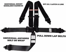 TOP SPORTSMAN RACING HARNESS SFI 16.1 LATCH & LINK ROLL BAR MOUNT 5 POINT BLACK