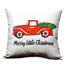 USA MADE Christmas Tree Truck Throw Pillow Home Vintage Style Holiday Decor