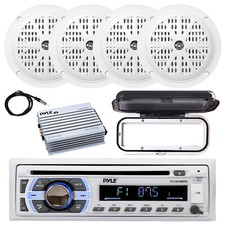 Pyle Marine Bluetooth CD Radio, Cover, 4x 4'' 100W Speakers, Amplifier, Antenna