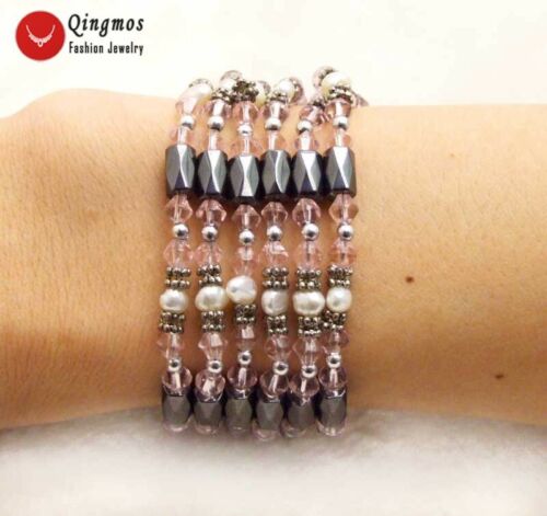 4-5 mm weiß barock natürliche Perle Armband für Frauen rosa Kristall Hämatit 36 Zoll - Bild 1 von 33