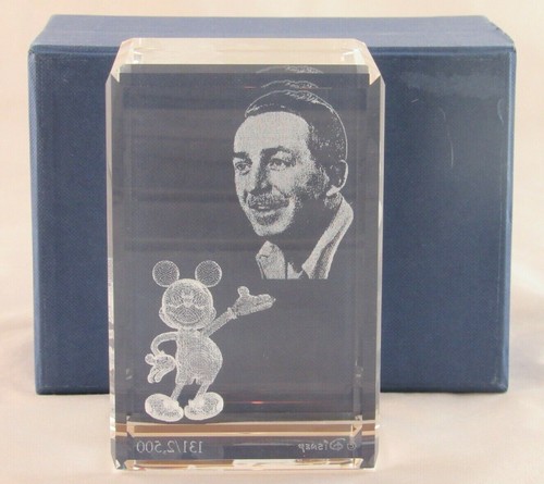 The Arribas Collection Disney Mickey and Walt Disney Portrait Crystal Cube RARE - Picture 5 of 7