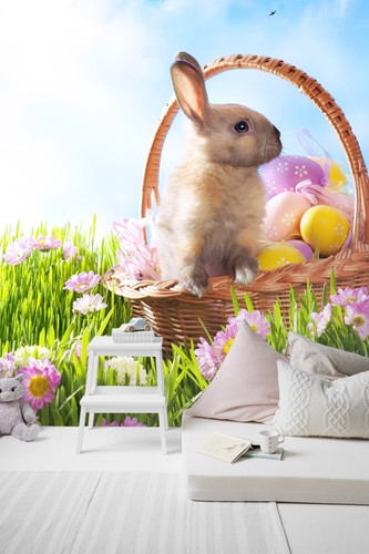 3D Basket Rabbit Animal ZHUA10691 Wallpaper Wall Murals Removable Self-adhesive - Picture 1 of 11