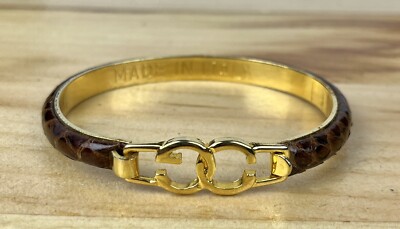 Casini and Gori CG Logo Gold Plated Burgundy Snake Print Leather Bangle  Italy - Main Image