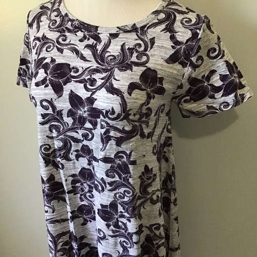 Lularoe LLR Carly meliert grau dunkel lila Blumen Hi-Low Swing Kleid - XS XSmall - Bild 2 von 7