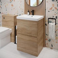 Wood Freestanding Vanity Unit with Basin - 600mm Modern Bathroom Storage
