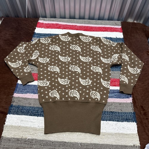 1990s Anne Klein II 100% Wool Crew Neck Sweater Women Med Paisleys Elastic Waist - Picture 7 of 11