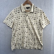 Ted Baker London Polo Shirt Mens 4 Beige Geometric Short Sleeve Casual Adult