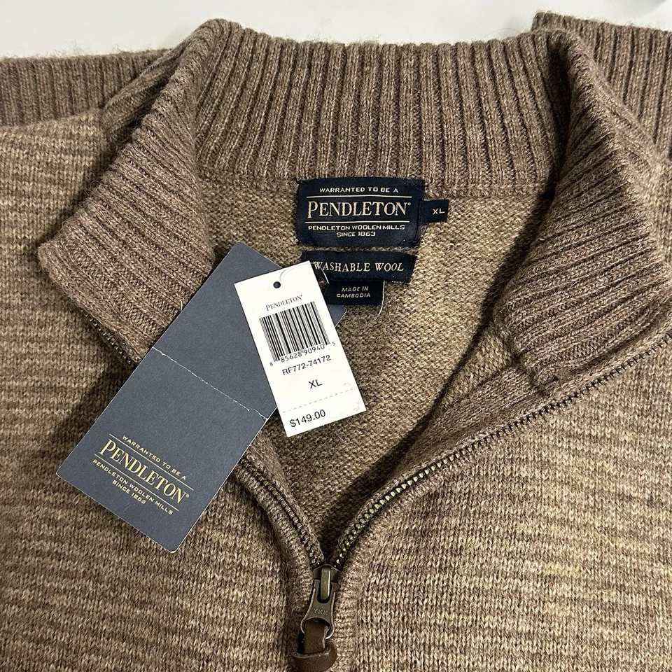 Pendleton Men's XL Coyote/Tan Washable Shetland Wool Half Zip Sweater Jumper - Image 4 of 4