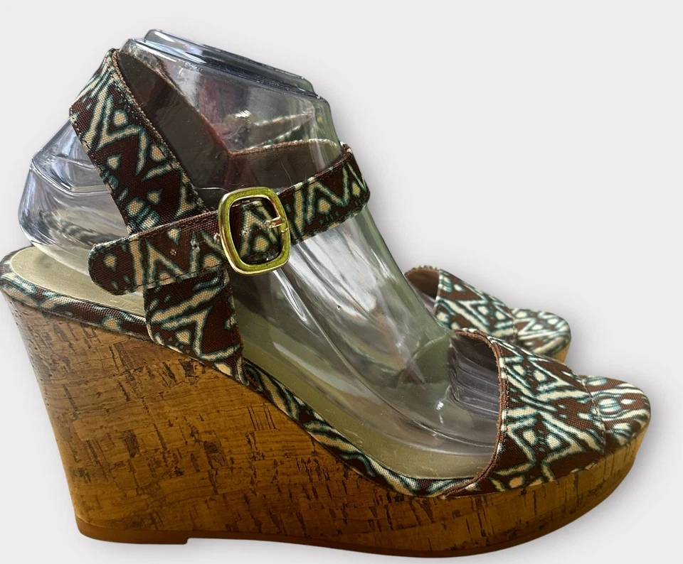 Christian Siriano Para Payless Zapatos de Cuña Corcho Punta Abierta Talla 9 1/2 Hebilla Correas Foto 4 de 4