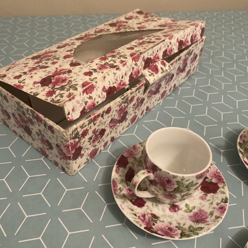 Vintage Country Corner Bone China Espresso cup & saucer Pink Floral Design - Picture 11 of 14