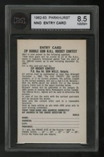 1962-63 PARKHURST ~ NNO ~ ENTRY CARD-ZIP BUBBLE GUM NHL HOCKEY CONTEST ~ KSA 8.5
