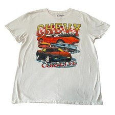 Chevy Corvette T-Shirt Mens Large White Muscle Car Hot Rod Art Chevrolet Dad