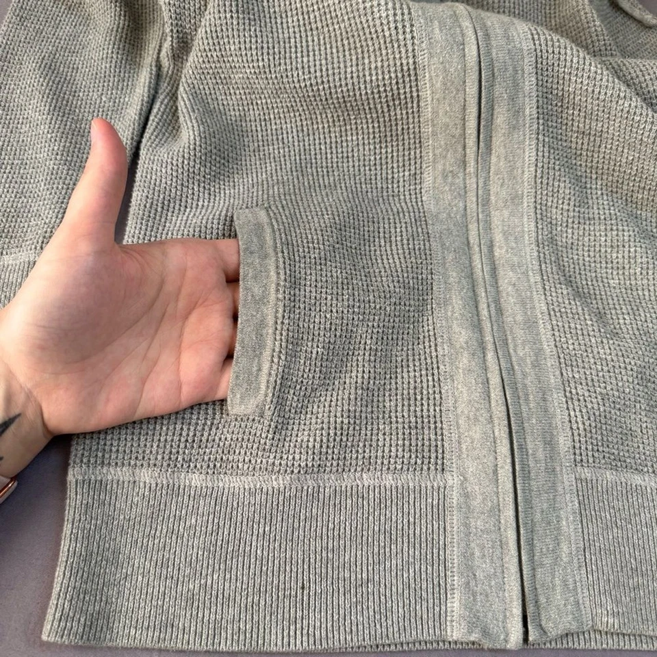 Caslon top women medium long sleeve waffle knit zip up hoodie grey - Image 4 of 4