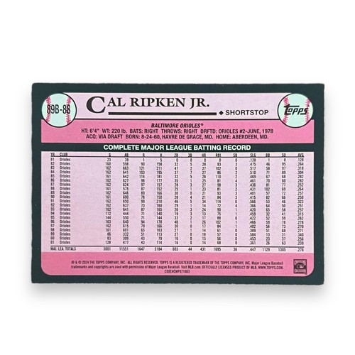 Tarjeta de Cal Ripken Jr 2024 Topps 35 aniversario 1989 #89B-88 Orioles MLB patio - Imagen 2 de 2