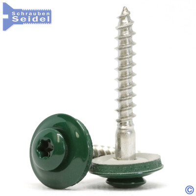 Spenglerschrauben Moosgrün RAL 6005 | 15mm Dichtscheibe | A2 | Torx