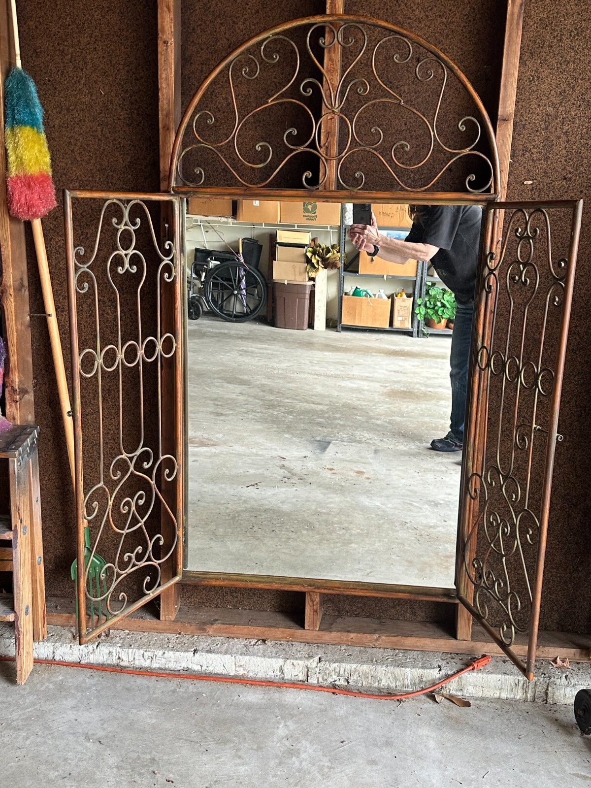 Vintage Shabby Chic Wrought Iron Garden Gate Wall Mirror eBay