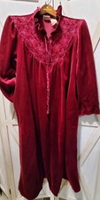 Adonna Red Plush Velvet 1/2 Zip Long Robe Warm Housecoat Satin Rope Trim MEDIUM