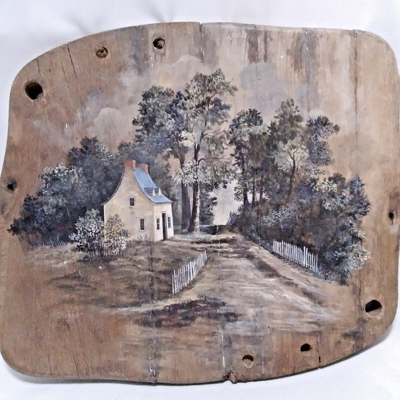 Signed Naive Folk Art Country Primitive Painting Quebec Jeff Stokes Chair Seat