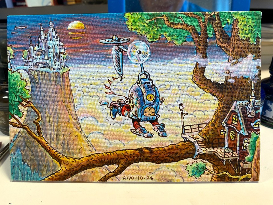  Sunset Flight —4 x 6  canvascard ORIGINAL full color painting by Paul Rivoche! Comic Art