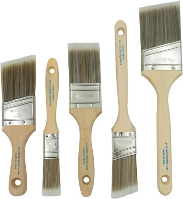 Pro Grade, Paint Brushes, 5-Piece, Paint Brush Set: Flat & Angle Brushes for Lat
