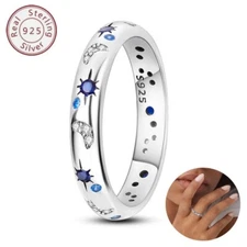 KUNSIR 925 Sterling Silver Sparkling Starry Night Ring  For Women Men Jewelry
