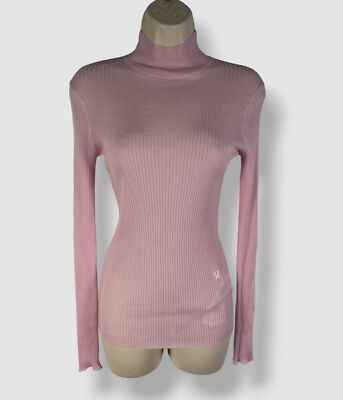 $325 Nanushka Women's Pink Harri Wool Ribbed Long-Sleeve Turtleneck Top Size M