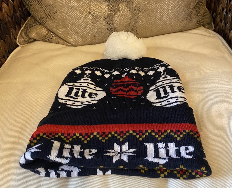 Miller Light Beer Bean Women's One Size Pom Snowflakes Winter Festive Christmas
