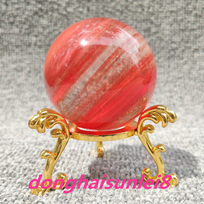 50MM+ Red Smelting Stone Ball Quartz sphere Crystal Carved Reiki+