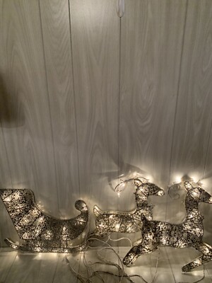 Indoor/Outdoor Reindeer Sled Lighted Silver Living Solution Christmas 36  High