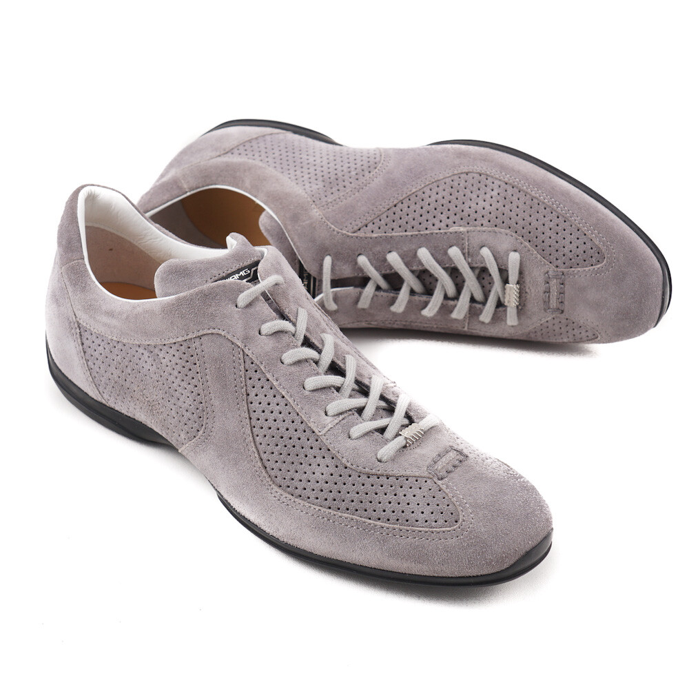 NIB $640 SANTONI for AMG 'SLS' Light Gray Calf Suede Sneakers US